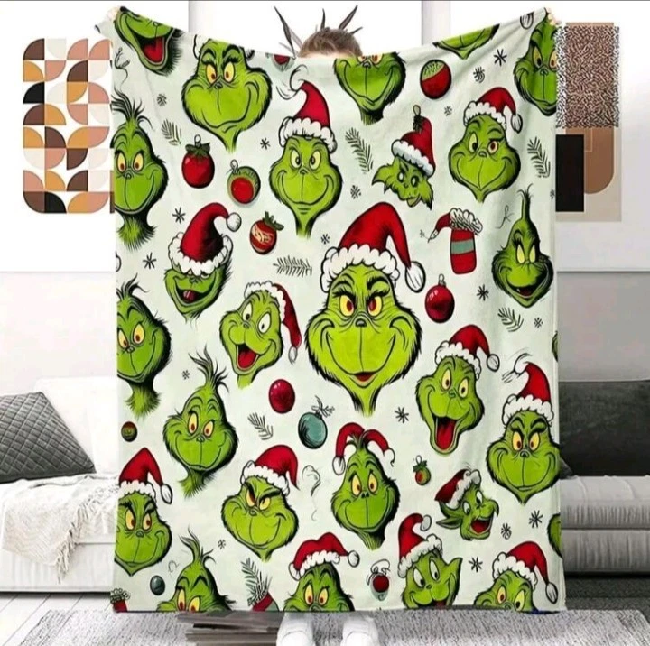 Grinch Character Office Nap Blanket. Outdoor Warm Blanket, Winter Warm Bed - Image 3 of 4
