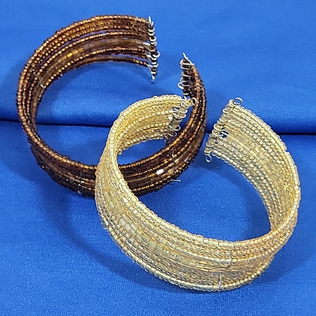 Beaded Wire Stacked Bangle Cuff Bracelets Lot Of … - image 1