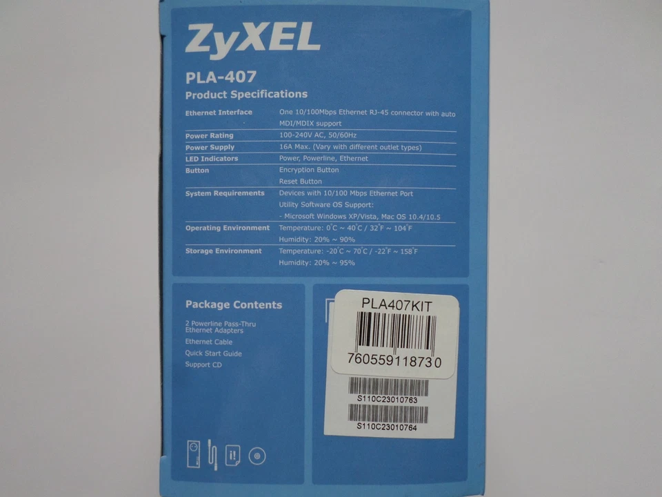 ZyXEL Powerline Pass-Thru Ethernet Adapter PLA-407 200Mbps White - Image 3 of 3