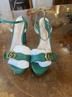 Gucci Marmont GG Gold Logo Green Leather Ankle Strap Block Heels Sandals 41 IT — photo 8
