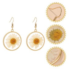 Natural Pressed Flower Earrings for Women Round Circle Dried Flowers