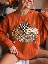 Fall Pumpkin Sweatshirt Autumn Thanksgiving Shirt Leopard Print Polka Dot
