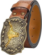 Western Cowboy-Belts for Men Women Big-Buckle Longhorn-Bull PU-Leather Rodeo Cow