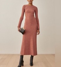 Reformation Auguste ribbed long sleeve open back maxi dress XS