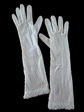 Vintage Womens Lovely Beaded Long White Gloves