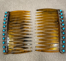 Vintage ZUNI STERLING PETIT POINT TURQUIOSE PAIR OF HAIR COMBS Free Shipping