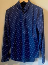 Express Button Up Performance Shirt Mens 14-14.5 Blue Dot Long Sleeve Slim Fit