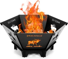 Fire Pit for Camping- 27.5 Inch Collapsible Firepit Patio M, black 