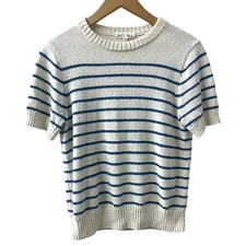 ALEX MILL Sz XS Stripe Honey Knit Sweater Top Ivory/Blue Cotton Blend EUC 