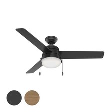 Hunter Fan 52 inch Matte Black Outdoor Ceiling Fan with Light and Pull Chain