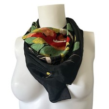 Floral Design Silk Feel Square Scarf Colorful Lightweight