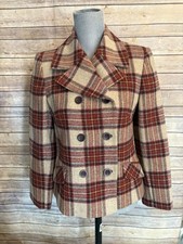 Laura Ashley 1990's 100 pure new Wool Plaid Blazer Tan Red Brown women's size 6