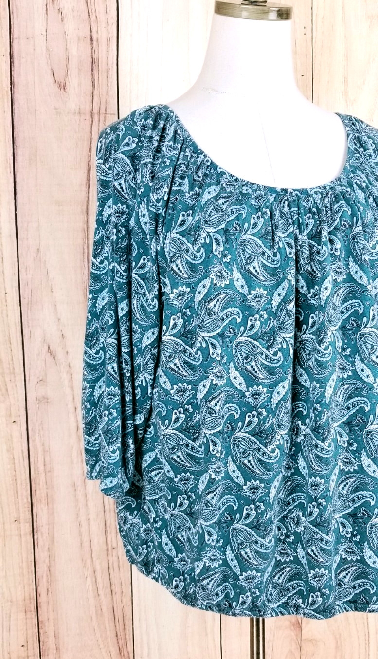 Michael Kors Women's Size 1X Blue Teal Paisley 3/4 Sleeve Boho Blouse thumbnail 5