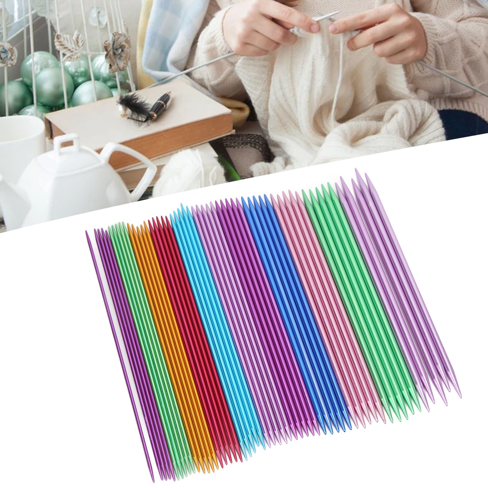 55pcs Knitting Needles Aluminum Material Double Pointed Ergonomic Design 20cm/7.