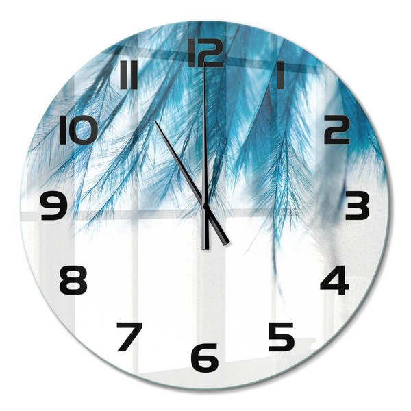 Dekorative Wanduhr Mit FließEnden Zeigern Blaue Federn Schwarze Zeiger Fi60 Cm-image