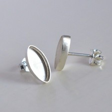925 Sterling Silver 4x8mm Marquise Bezel Cup Stud Earrings Pair Blank Setting