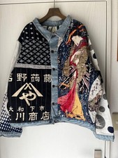 One-of-a-Kind Japanese BORO Ukiyoe Remake Indigo Denim Jacket Men's XL Noragi
