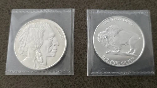 Lot of (2) - 1 oz Silver Rounds - Buffalo