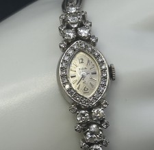 Stunning Art Deco 14k White Gold 42 Diamond Ladies Elgin Swiss Watch Runs