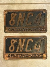 8NC4 Pair of 1933 Copper Arizona License Plates No Cracks No Holes unrestored