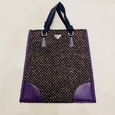 PRADA Tweed Tote Bag Purple Black Tweed Women Authentic From Japan