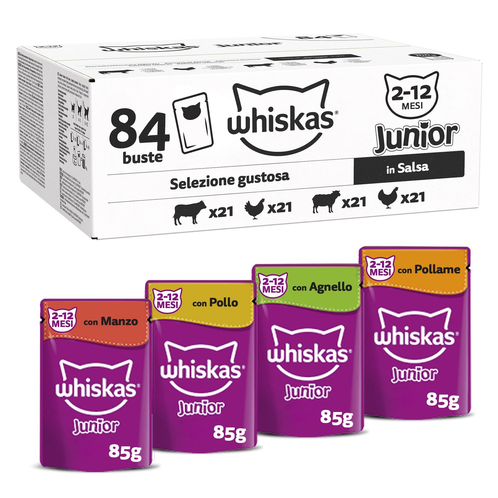 Whiskas Junior Gatti 2-12 Mesi Selezione Gustosa in Salsa - Offerta