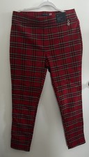 Tommy Hilfiger Women  s Red Tartan Plaid Stretch Pants Size LG, NWT