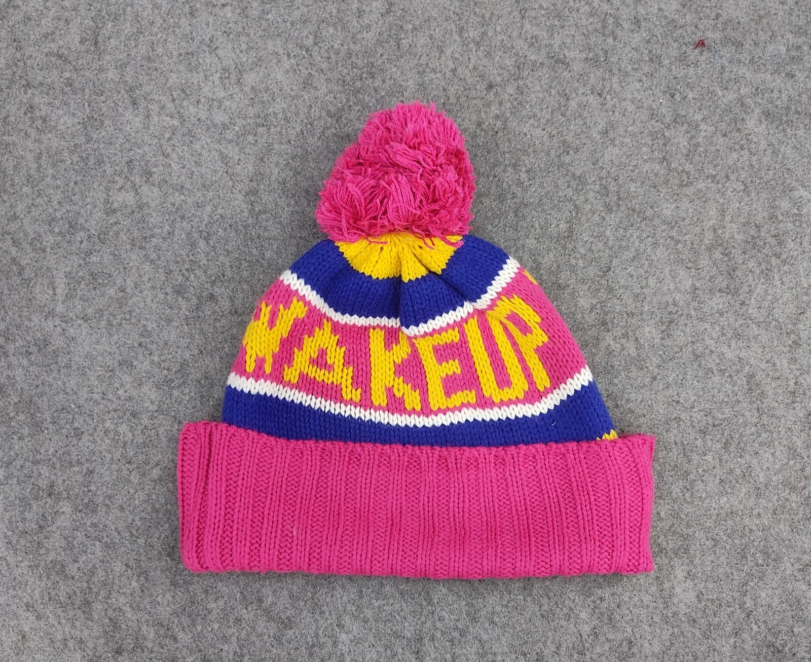 Vintage VENCE Wakeup Pom Pom Beanie Hat Colorful Knit Streetwear Japan Skater