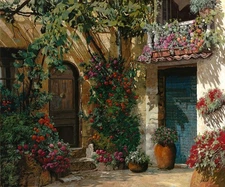 canvas art print giclée or poster - pillow - Fiori In Cortile Tuscany country