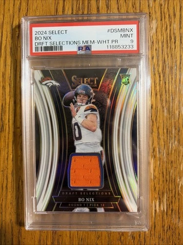 2024 PANINI SELECT DRAFT SELECTIONS MEMORABILIA WHITE BO NIX ROOKIE RC /75 PSA 9
