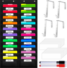 Nylon Storage Pocket Chart with 20 Name Tag Pockets, Hanging Wall File Organizer