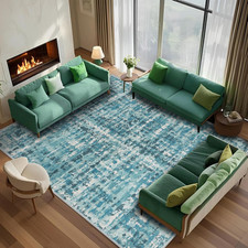 5X7 Abstract Area Rugs for Living Room, Modern Teal Blue Washable Indoor Rug for