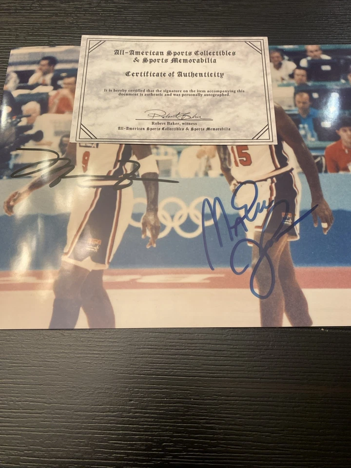 Signed Magic Johnson Michael Jordan 8x10 color photo w/coa 1992 Olympics #9 Htf - Image 4 of 4