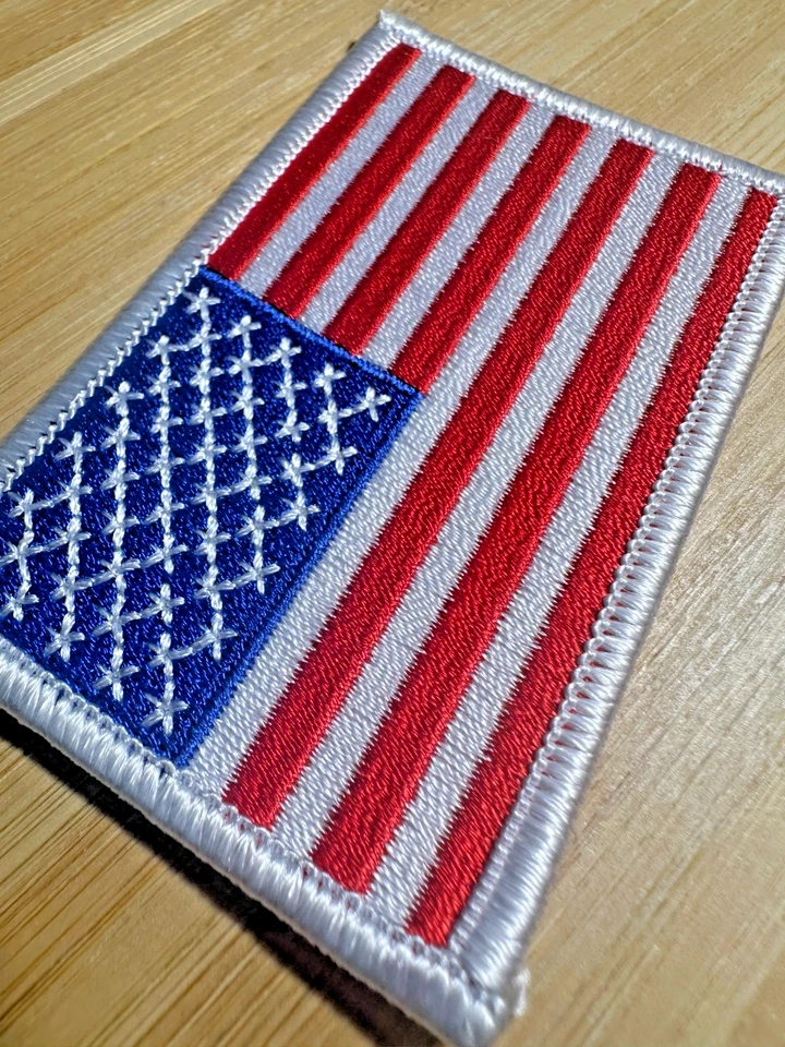 American Flag USA Embroidered Patch Iron-on/Sew-on White Bdr Banner Shoulder 3x2 - Image 2 of 4