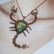 Classy Gift Copper Wire-Wrapped Scorpion Fossil Coral Necklace 18" GW