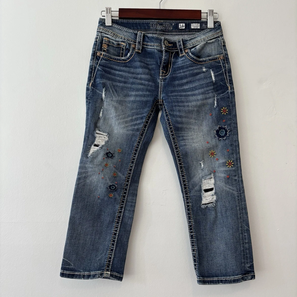 Jean Skinny Fille Miss Me Orné Brodé Taille 16x31 Bleu JK5521S