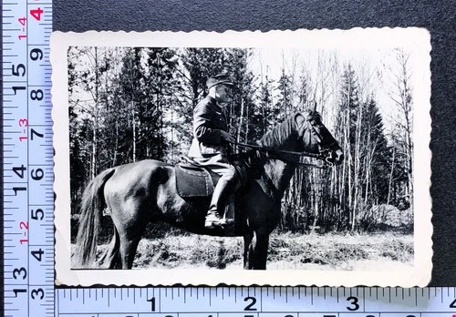 WW2 Era German Military Soldier Uniform Horse Antique BW Photo Snapshot