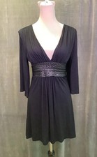 Lucy Love Black Whimsigoth Braided Waist 3/4 Bell Sleeve Fit & Flare Dress M