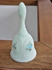 Vintage Fenton Bell Blue Satin Custard Glass Hand Painted & Signed Janet S?