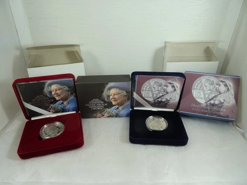 Silver Proof Memorial Crown Her Majesty Queen Mother & Victorian Anniv Crown 2pc