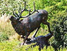 red deer on Rock statue / baying stag sculpture cast aluminium