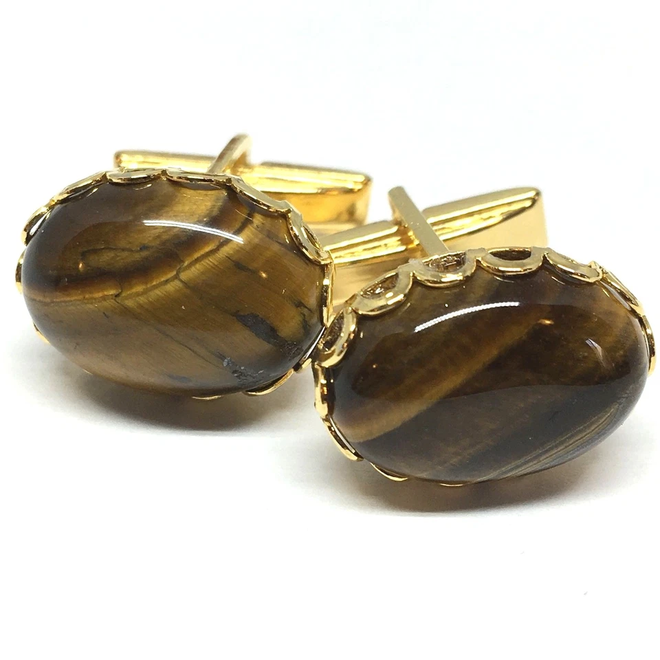 Gemelos festoneados de rodio dorado ojo de tigre, ¡con caja de regalo! Foto 3 de 4