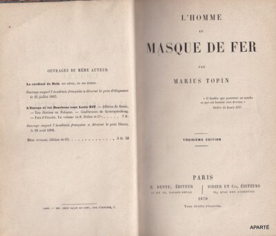 TOPIN DER Mann mit der eisernen Maske ZAHN 1870 Beredsamkeit Journalismus Aix-en-Provence