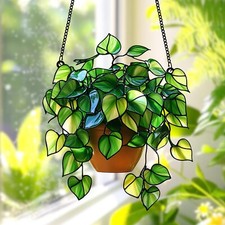 Pothos Plant Acrylic Suncatcher, Faux Stained...