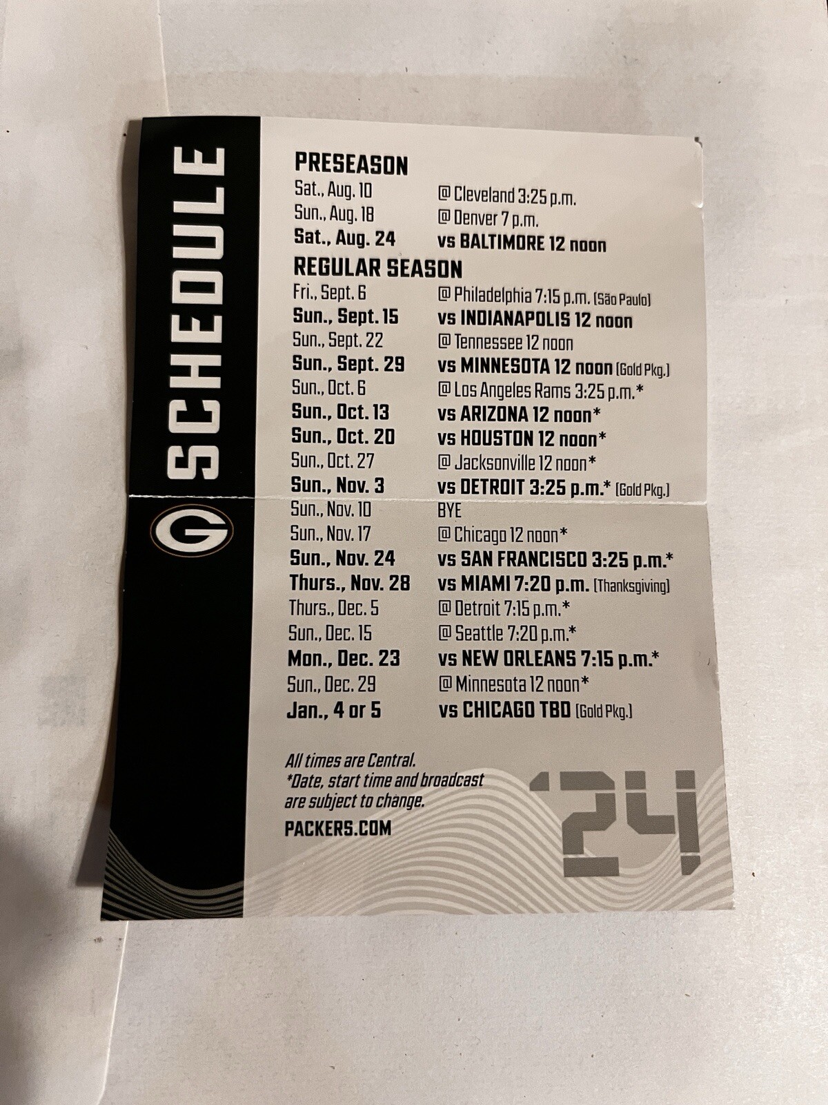 Green Bay Packers Football Foot Ball  Schedule