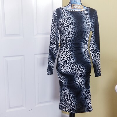 Philosophy Womens  Animal Print LS Bodycon Dress Black Gray Cheetah Print Small