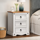 Corona Bedside Cabinet White Wax 3 Drawer Large Table Pine by Mercers Furniture