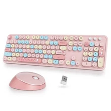 Wireless Keyboard and Mouse Set Retro Typewriter Keyboard 2.4GHz Full Size 10...
