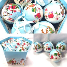 BOXED SET 14 PC BLUE CHRISTMAS BALLS SANTA REINDEER SNOWMAN RIBBON IN NO COVER