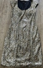 Sue Wong Womens Sequined Leopard Print Cocktail Dress Beige Sz 2